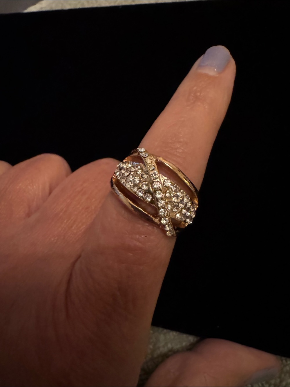 Gold Crystal Crossover Statement Ring - Women Jewelry